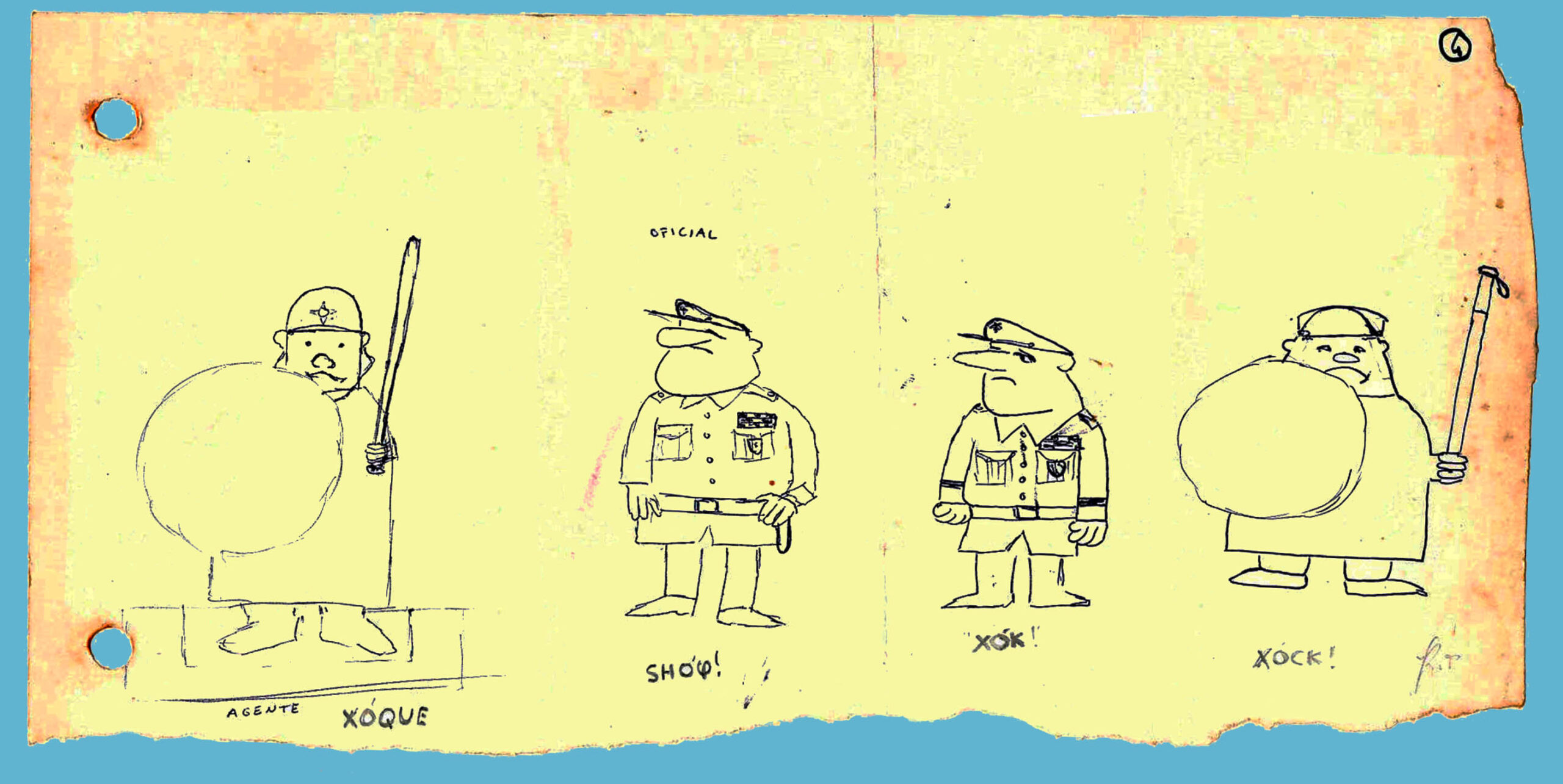 Desenho feito em 1974, representando a polícia de choque