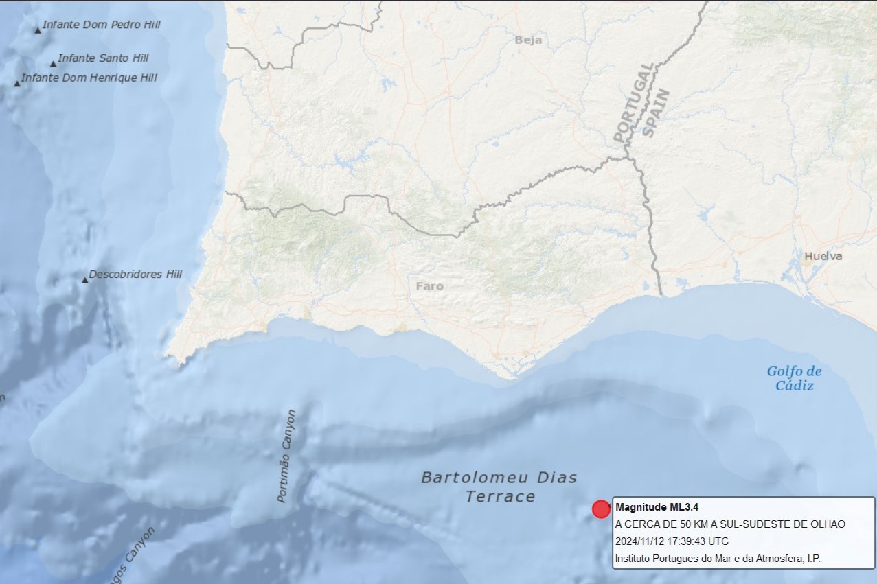 Sul Informação - Registado sismo de magnitude 3,4 ao largo de Olhão