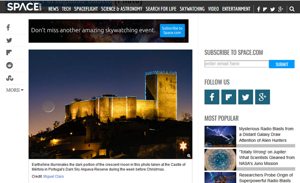 Sul Informação - Foto de Miguel Claro com o castelo de Mértola em destaque no site americano space.com
