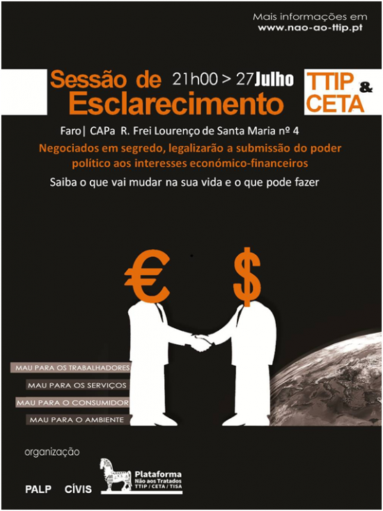 Sul Informação - CIVIS promove sessões de esclarecimento sobre o TTIP e CETA em Faro e Tavira