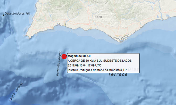 Sul Informação - Sismo de 3.0 no mar a Sul de Lagos não foi sentido em terra