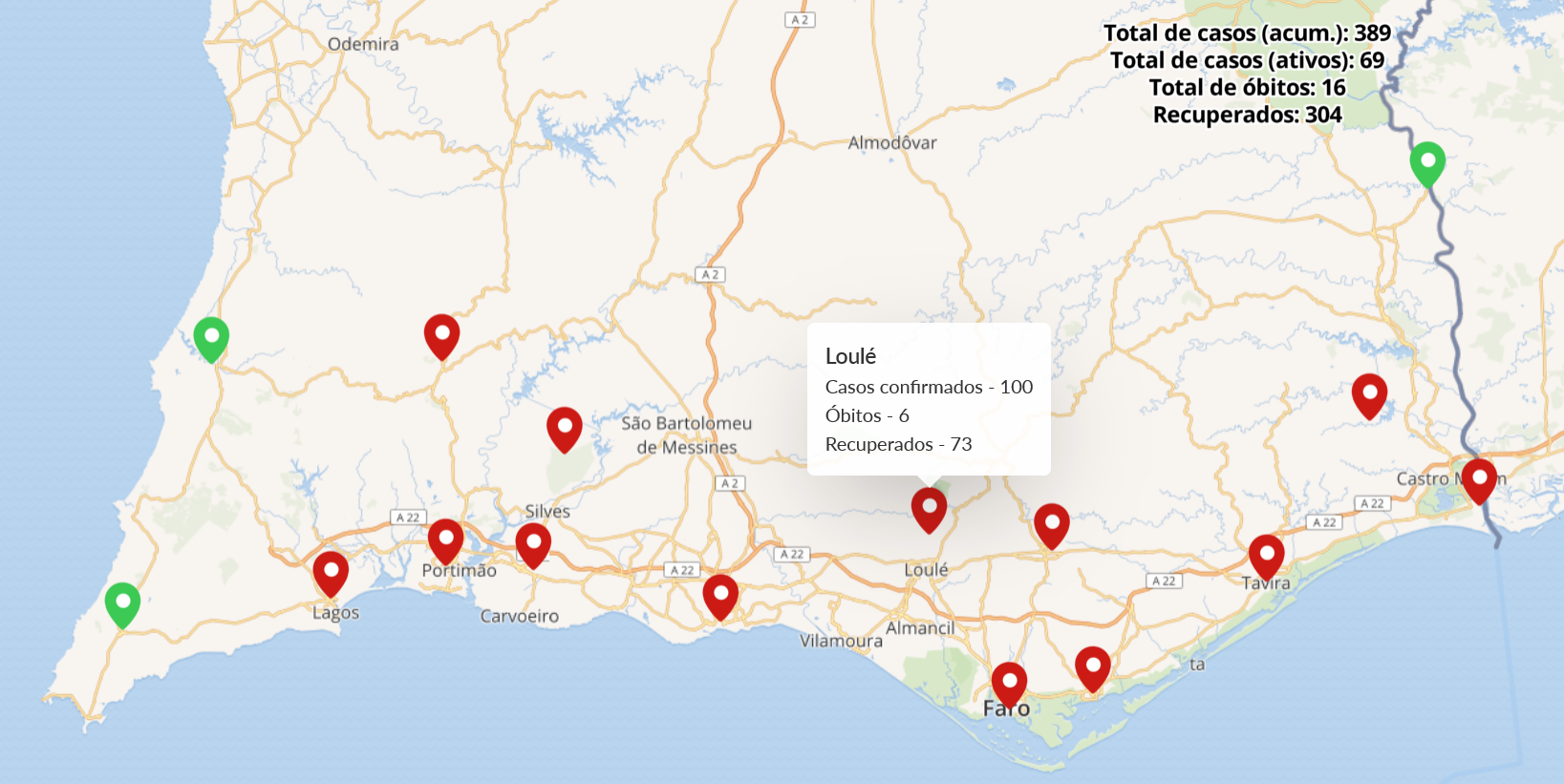 Sul Informação - Loulé atinge os 100 casos de Covid-19 desde o início da pandemia [mapa interativo]