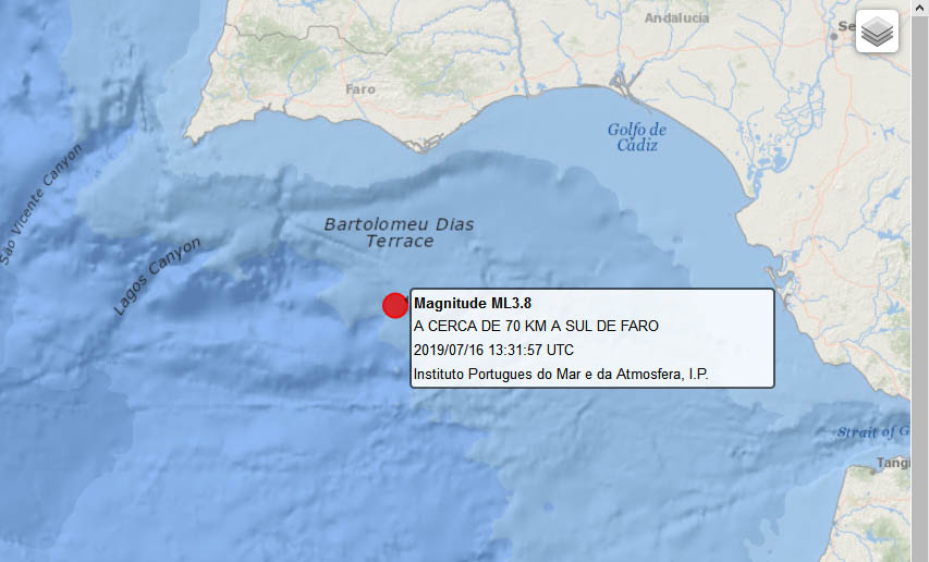 Sul Informação - Sismo de 3.8 registado esta tarde no mar 70 km a Sul de Faro