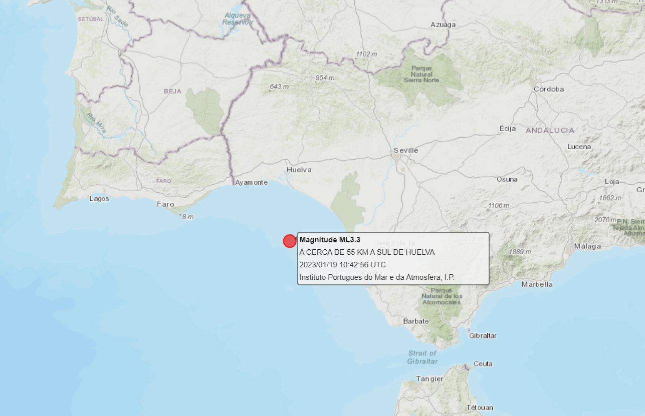 Sul Informação - Sismo de 3.3 registado ao largo de Huelva