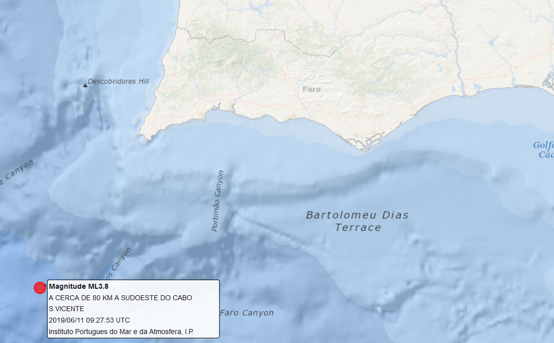Sul Informação - Sismo de magnitude 3.8 registado a Sudoeste do Cabo de São Vicente