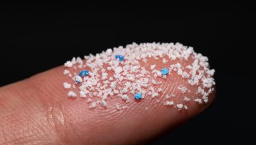 Small Plastic pellets on the finger.Micro plastic.