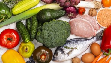 Pegan diet food on white table