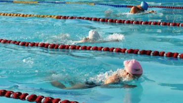 Female swimmer from beneath